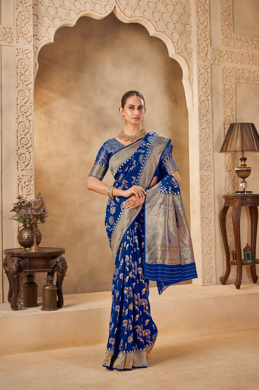 Dark blue Tussar Silk Saree 6106