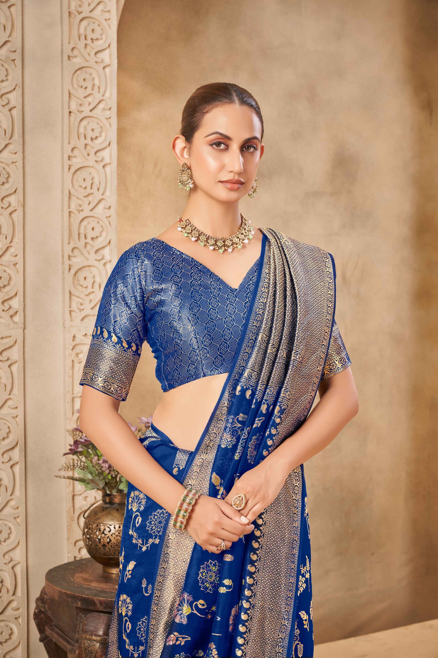 Dark blue Tussar Silk Saree 6106