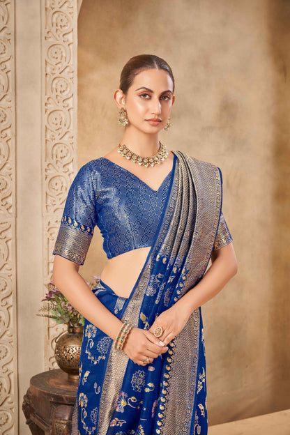 Dark blue Tussar Silk Saree 6106