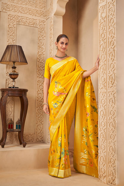Yellow Haldi mehendi Tussar Silk Saree 6159