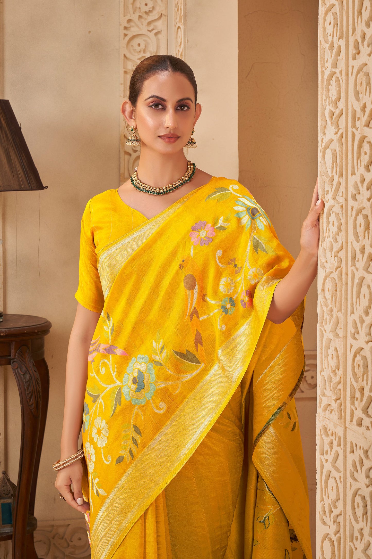 Yellow Haldi mehendi Tussar Silk Saree 6159