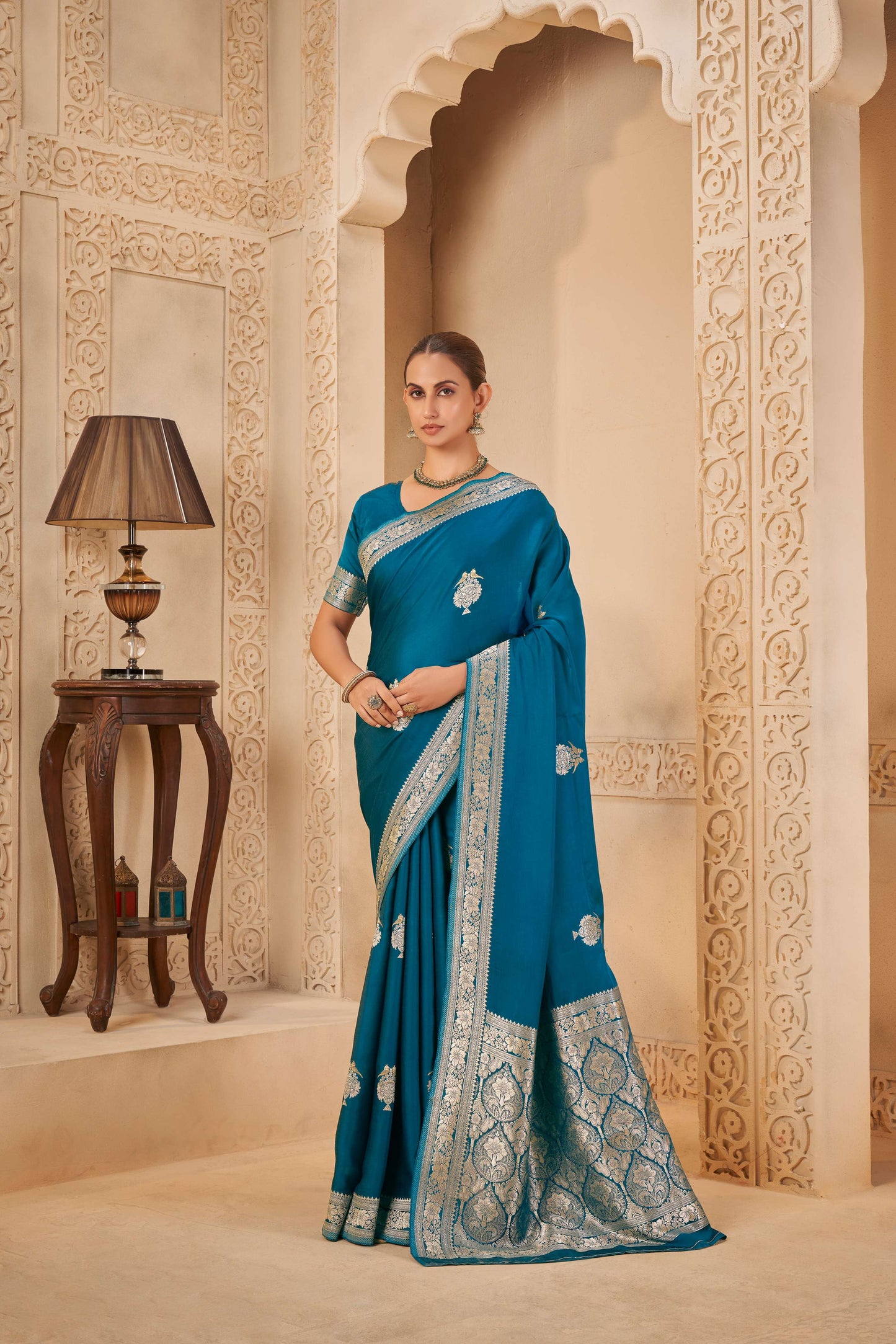 Teal Blue Mashru Silk Saree 6026