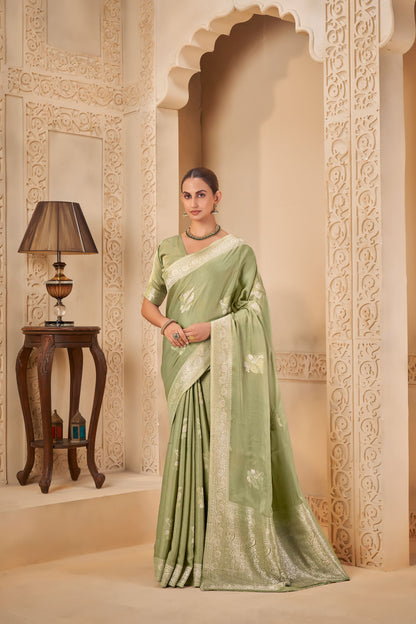 Olive green Mashru Silk Saree 6023
