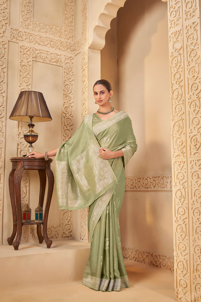 Olive green Mashru Silk Saree 6023