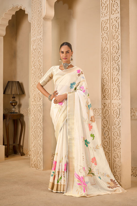 White Tussar Silk Saree 6028