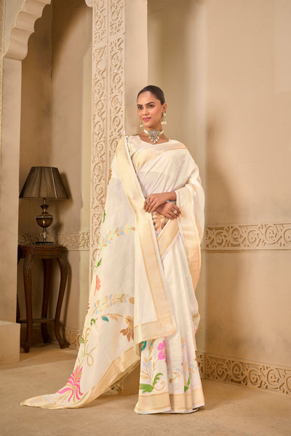 White Tussar Silk Saree 6028