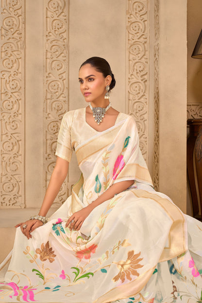 White Tussar Silk Saree 6028