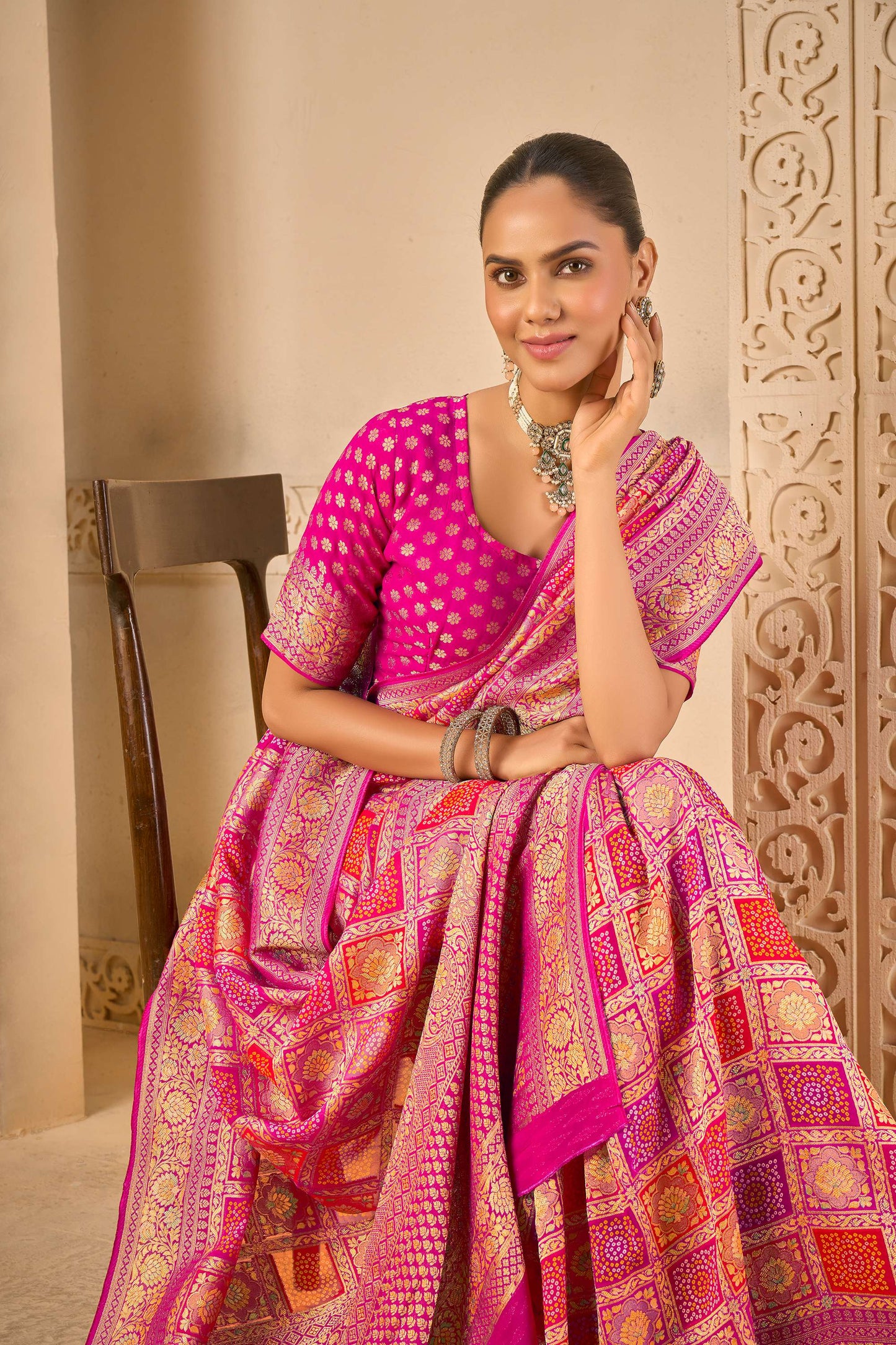 Pink Tussar Silk Saree 6087