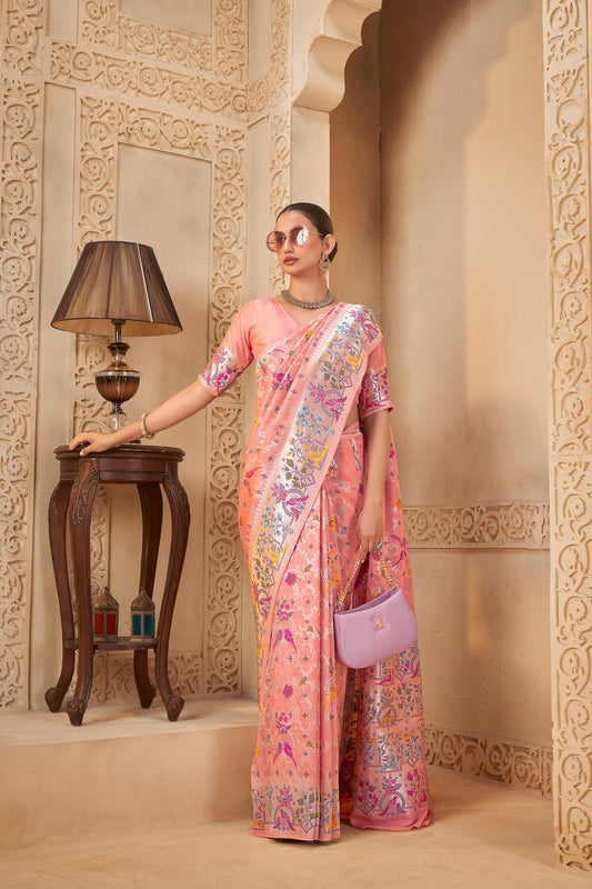 Pink Tussar Silk Saree 6054
