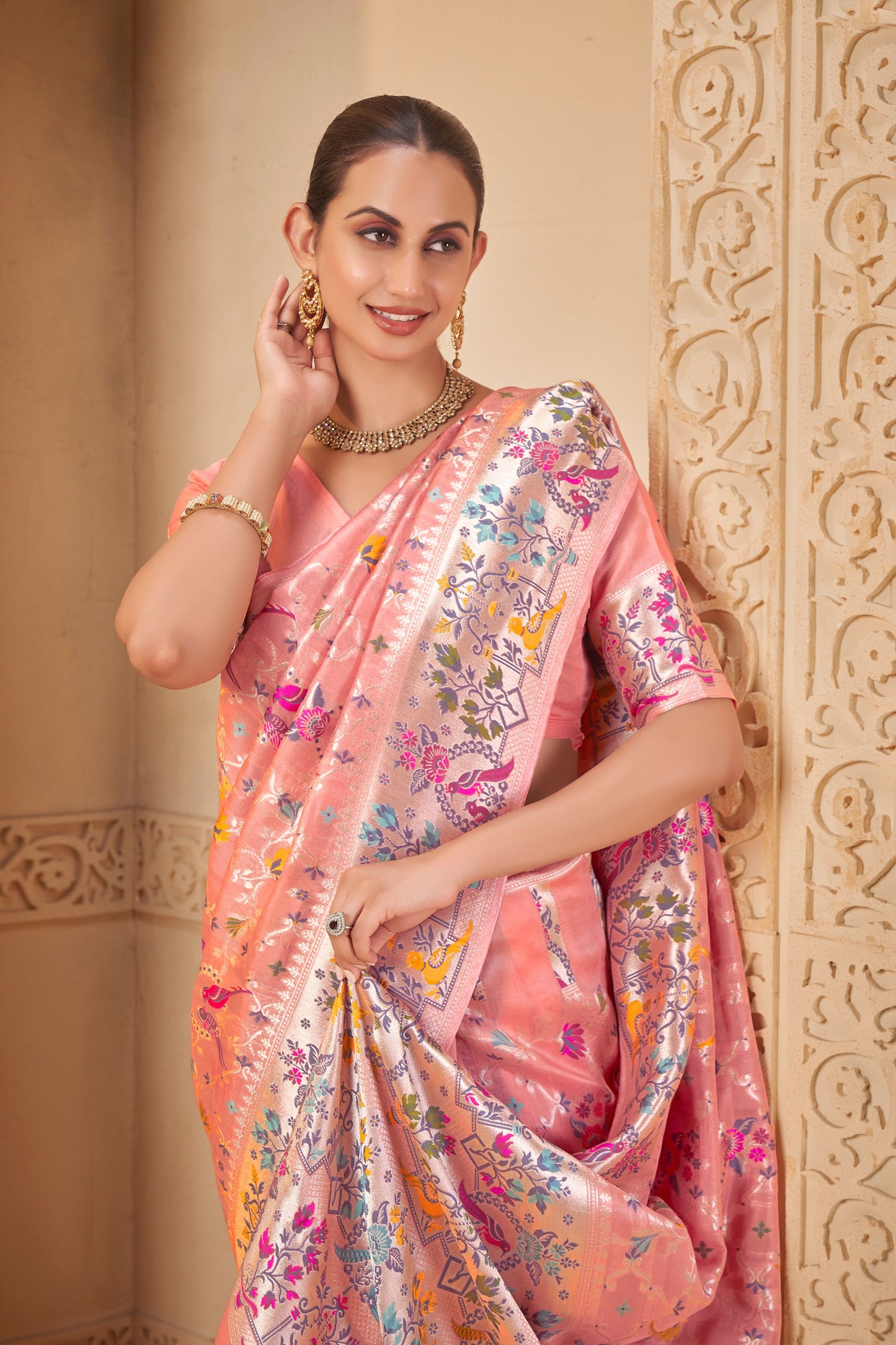 Pink Tussar Silk Saree 6054