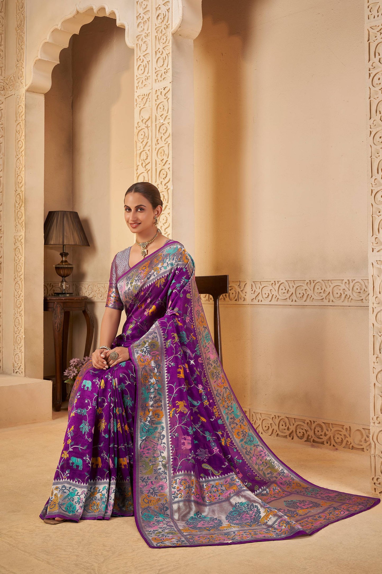 Purple Tussar Silk Saree 6042