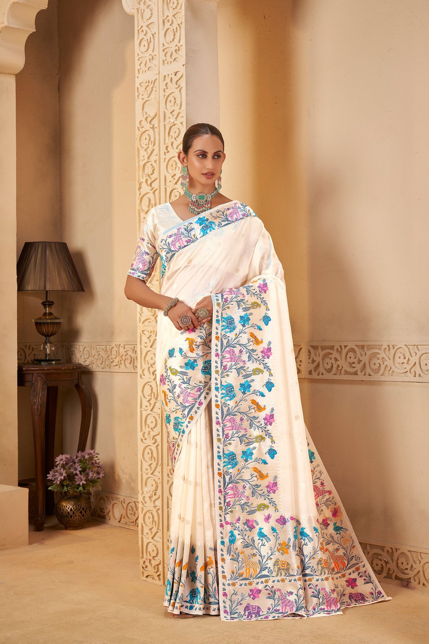 White Tussar Silk Saree 6031