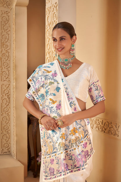 White Tussar Silk Saree 6031