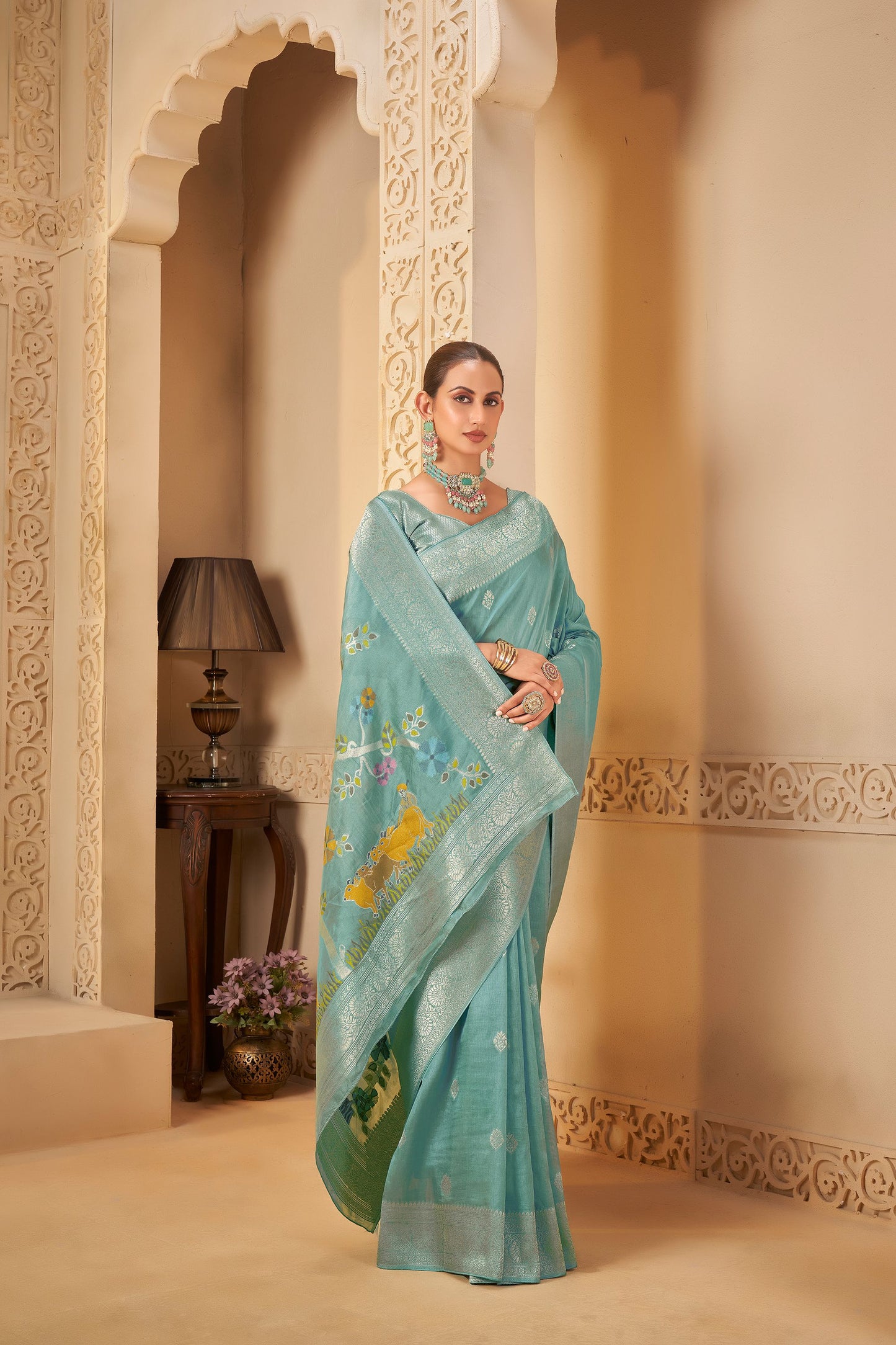 Sea green Tussar Silk Saree 6089