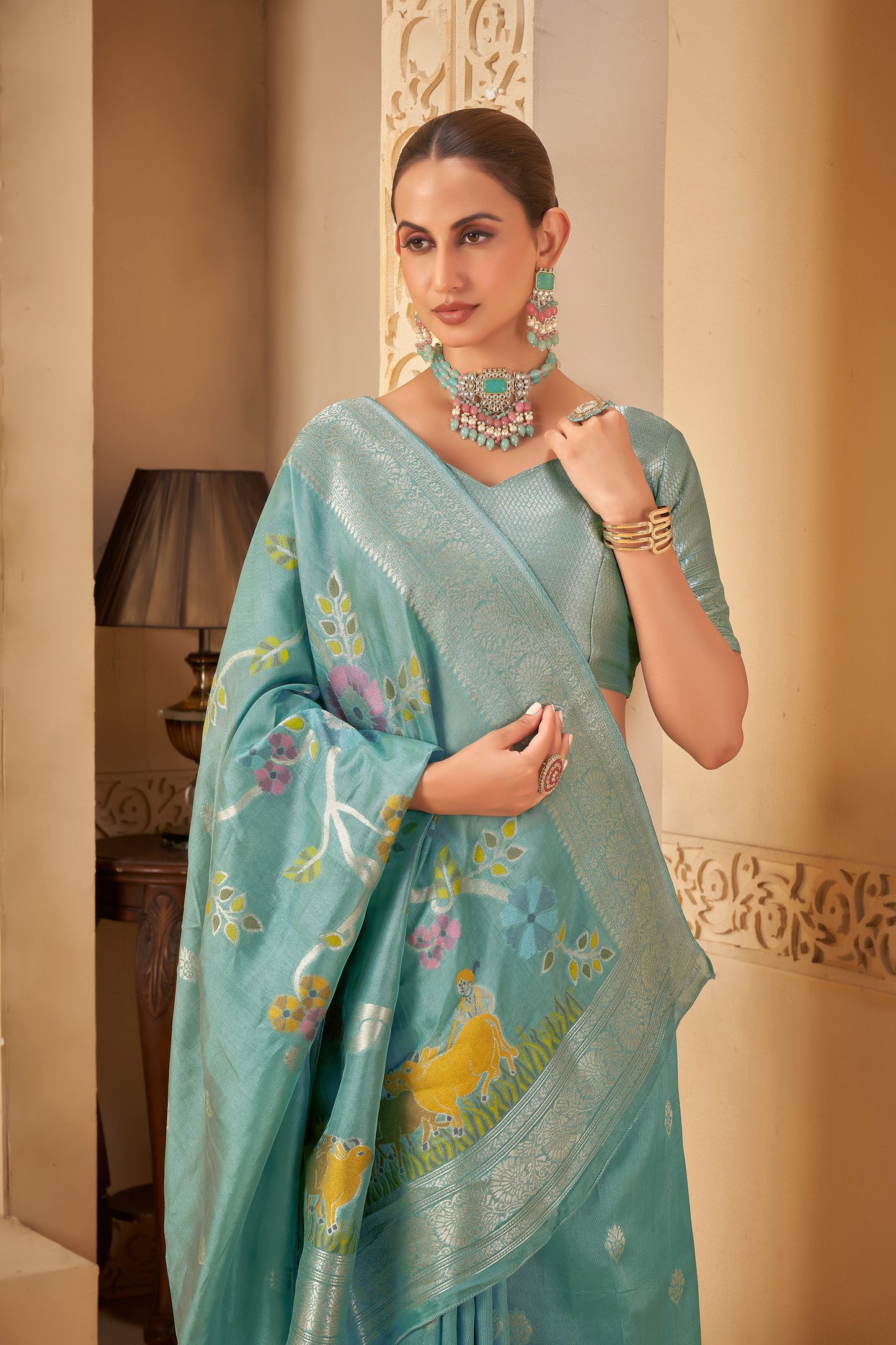 Sea green Tussar Silk Saree 6089