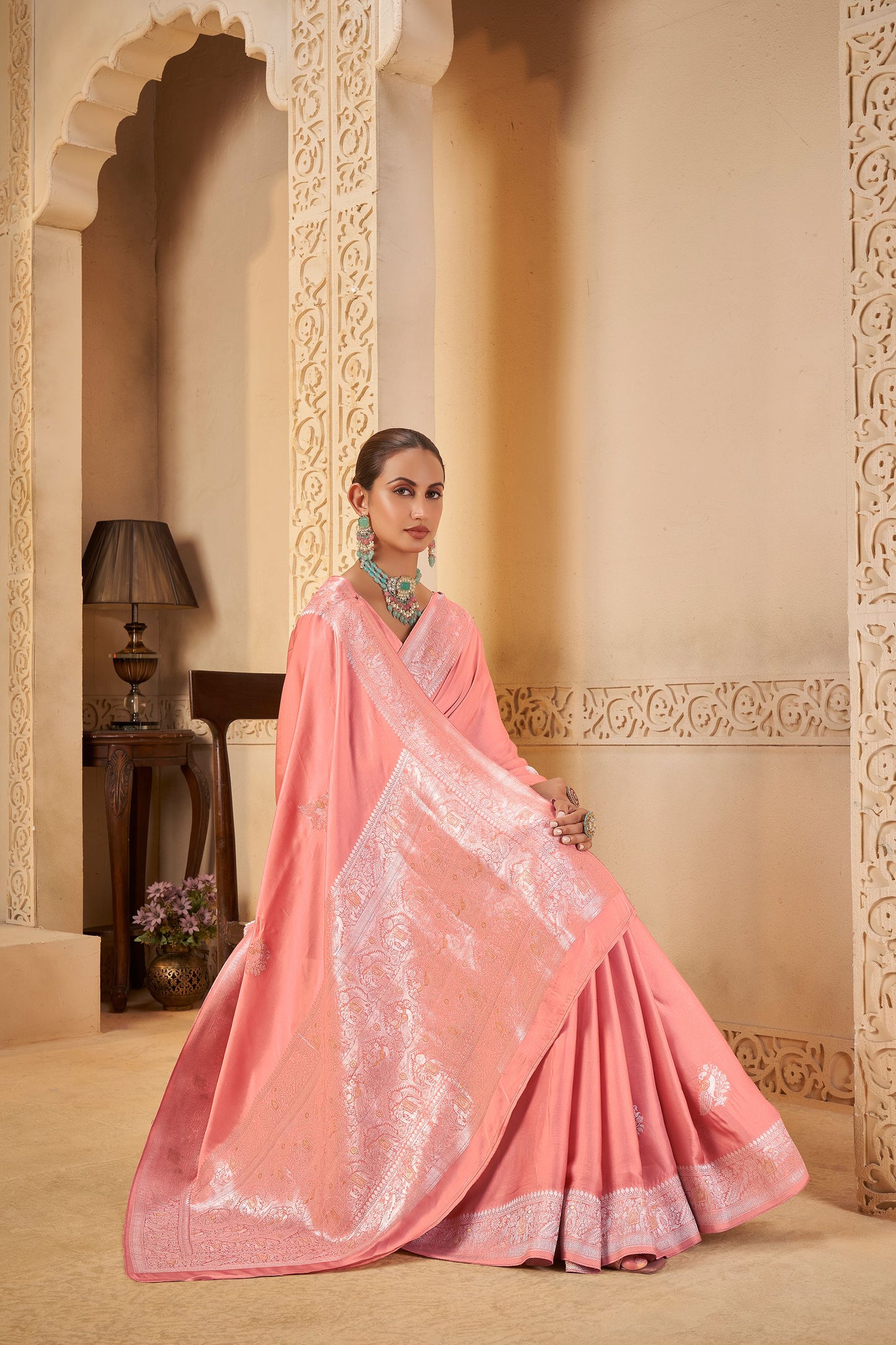 Pink Mashru Silk Saree 6074