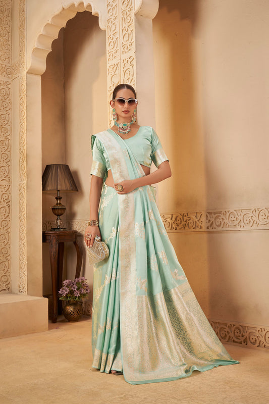 mint green Blue Mashru Silk Saree 6045