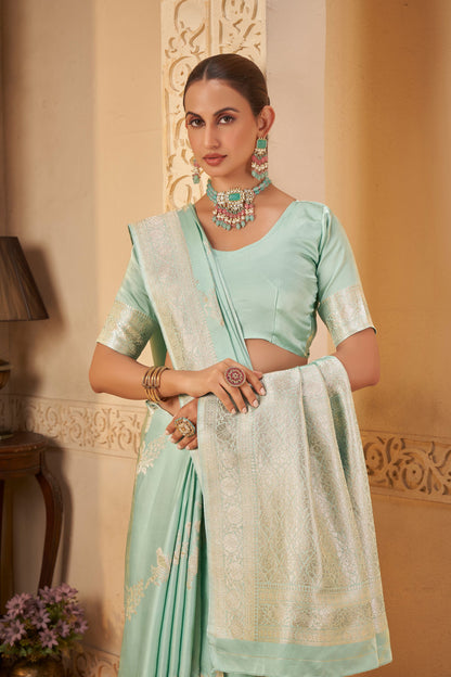 mint green Blue Mashru Silk Saree 6045