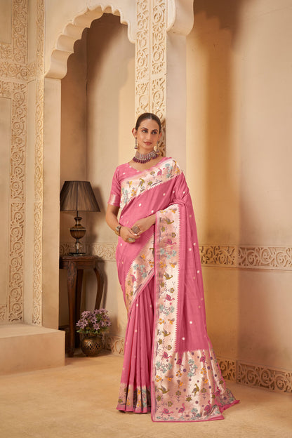 Pink Tussar Silk Saree 6040