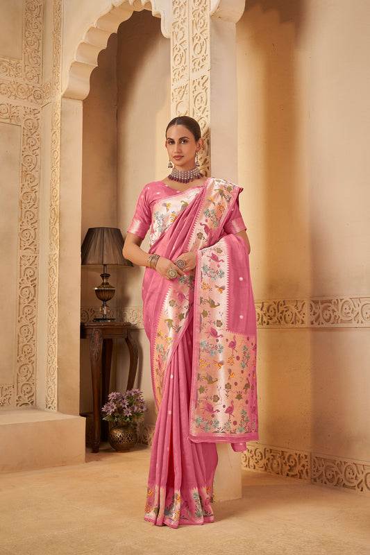 Pink Tussar Silk Saree 6040