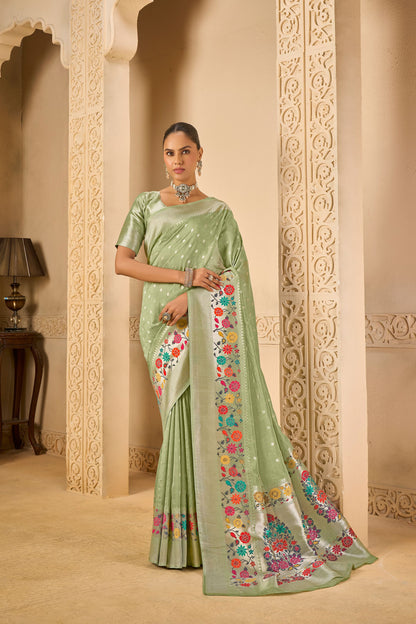 Green Tussar Silk Saree 6050