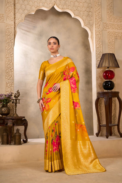 Yellow Tussar Silk Saree 6197
