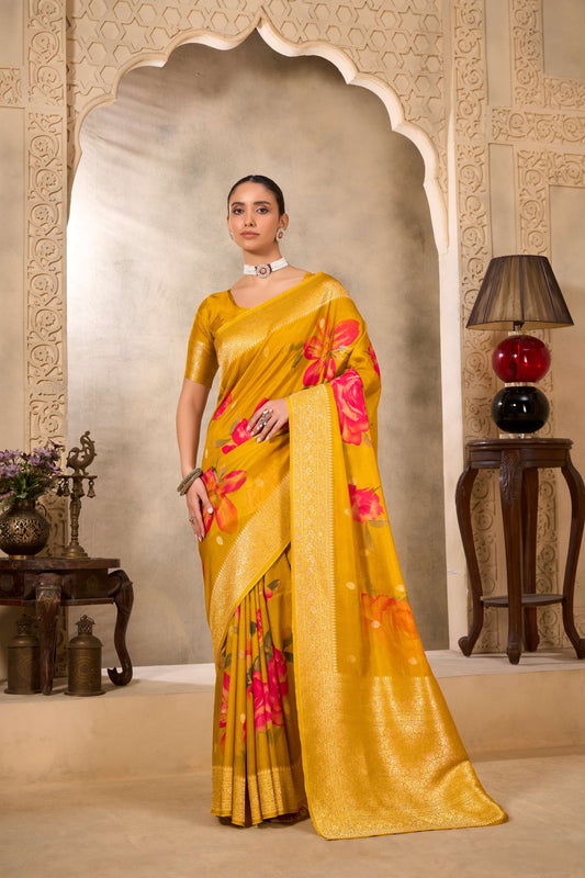 Yellow Tussar Silk Saree 6197