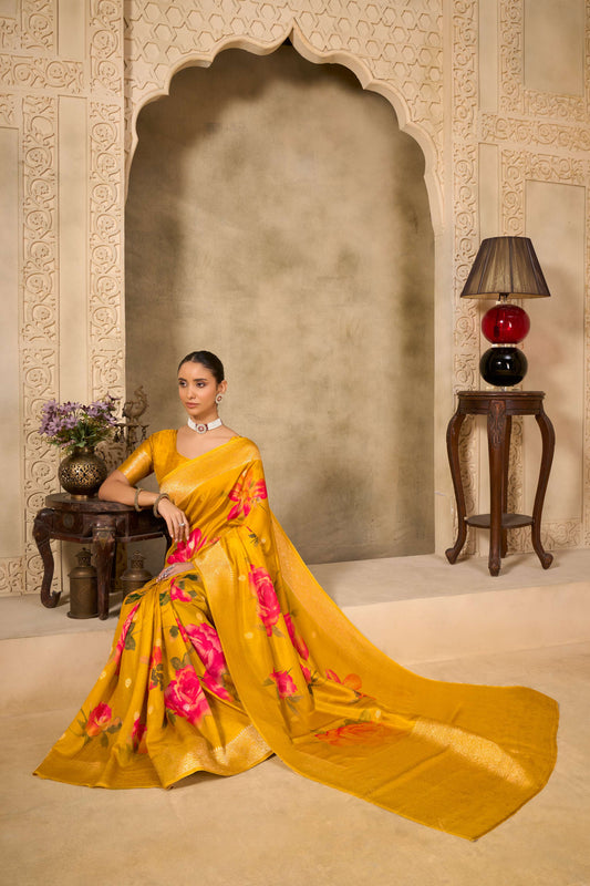 Yellow Tussar Silk Saree 6197