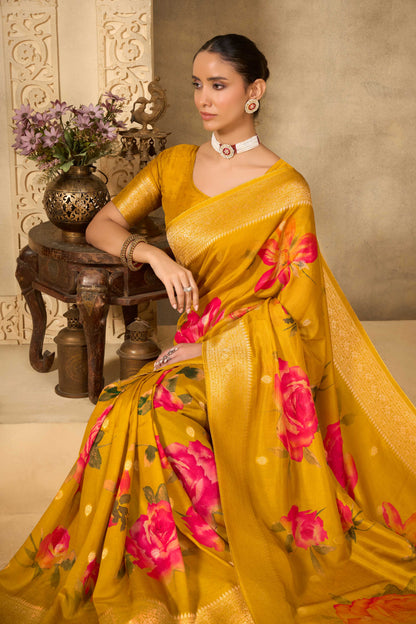 Yellow Tussar Silk Saree 6197