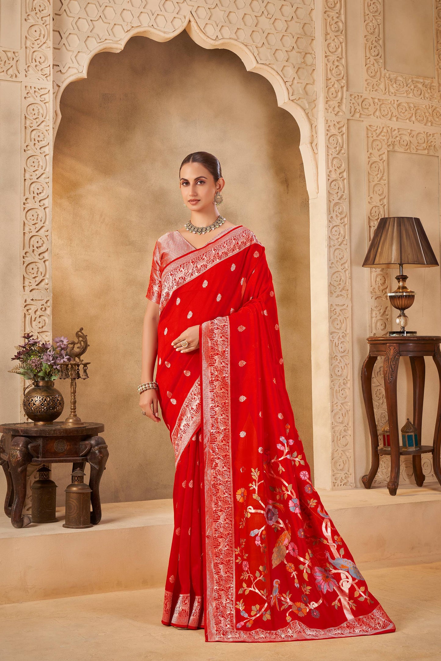 Red Tussar Silk Saree 6088