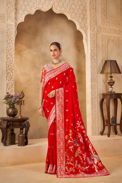 Red Tussar Silk Saree 6088