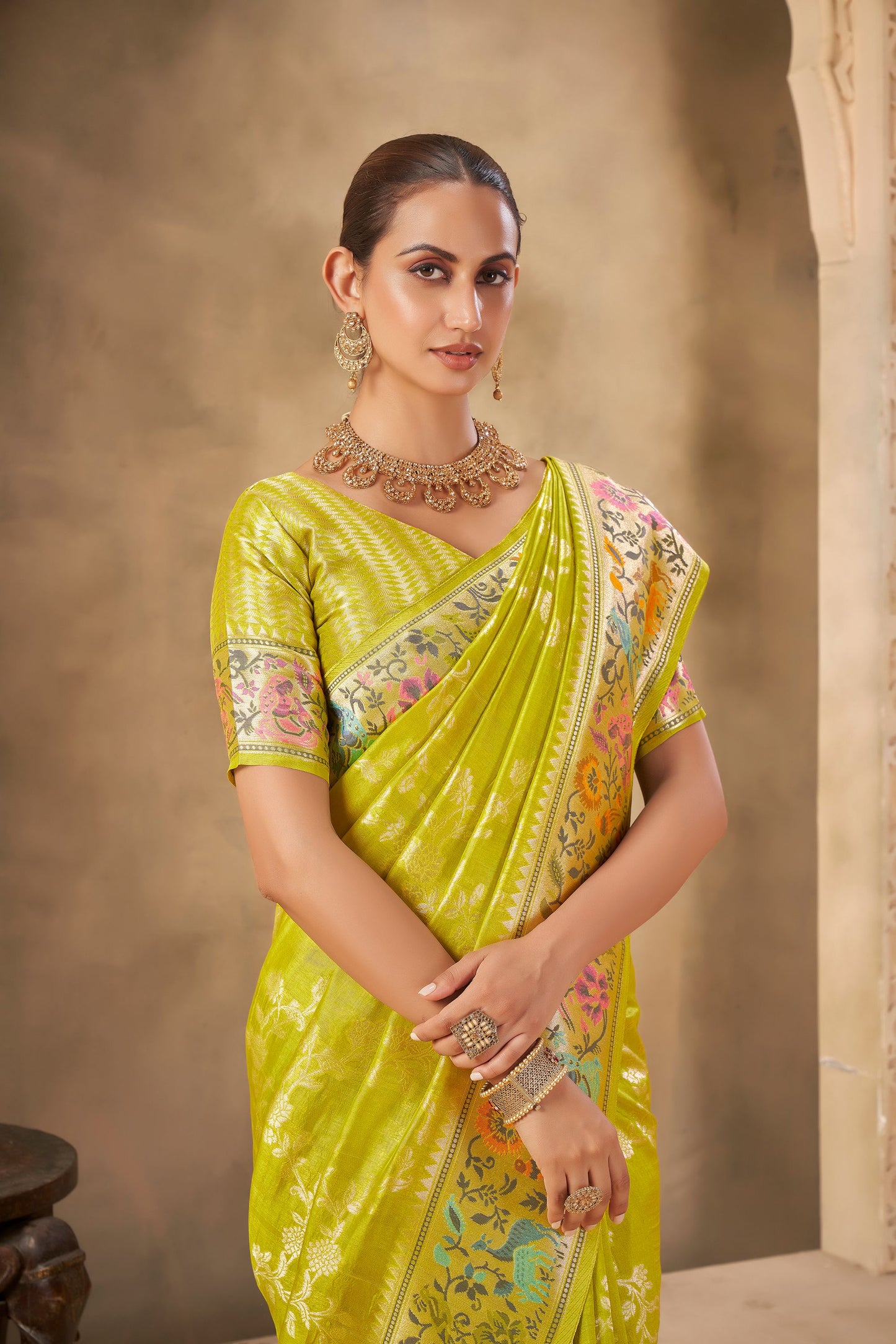 Yellow Haldi mehendi Tussar Silk Saree 6056
