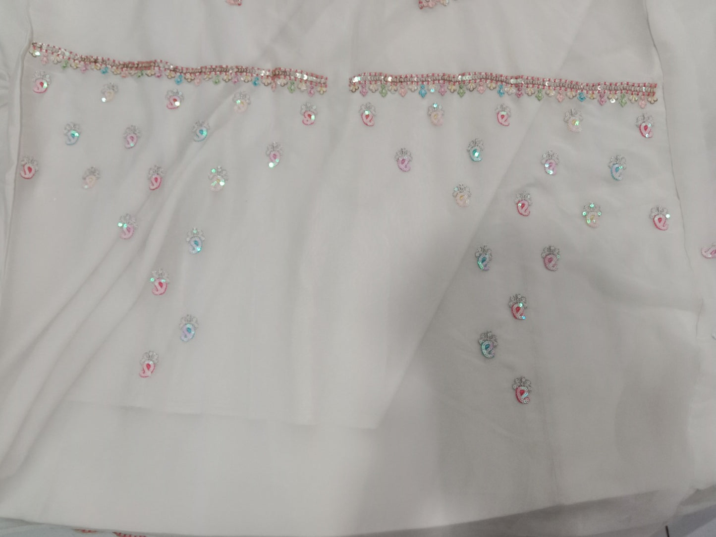 Engaging white pink lehenga Satin Silk Fabric Sequins embroidery