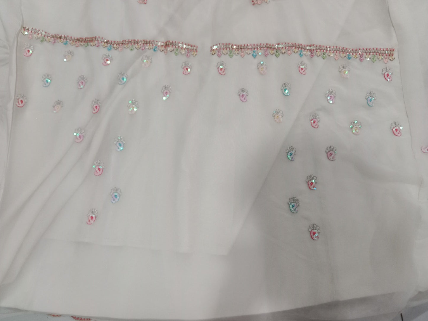 Engaging white pink lehenga Satin Silk Fabric Sequins embroidery