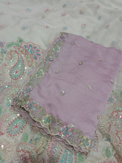 Engaging white pink lehenga Satin Silk Fabric Sequins embroidery