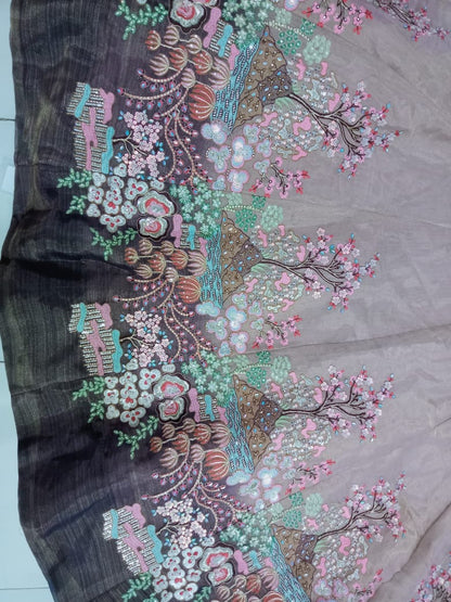 Purple Multi-Color Net Fabric Sequins Work Heavy Floral Embroidered Lehenga