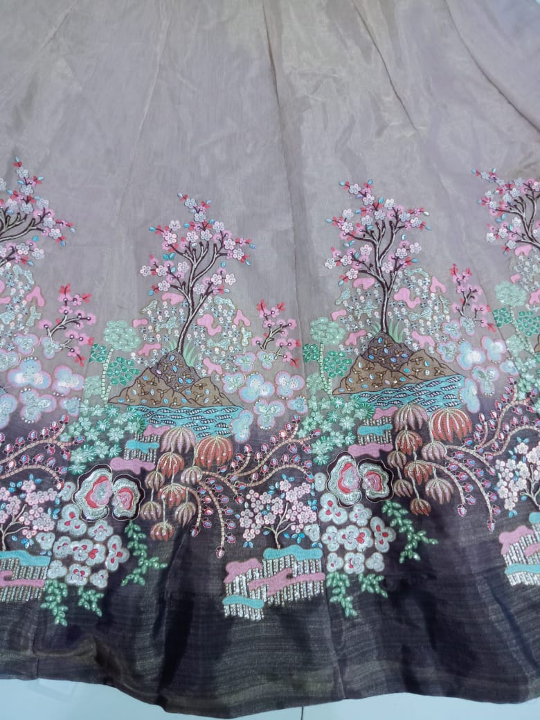 Purple Multi-Color Net Fabric Sequins Work Heavy Floral Embroidered Lehenga