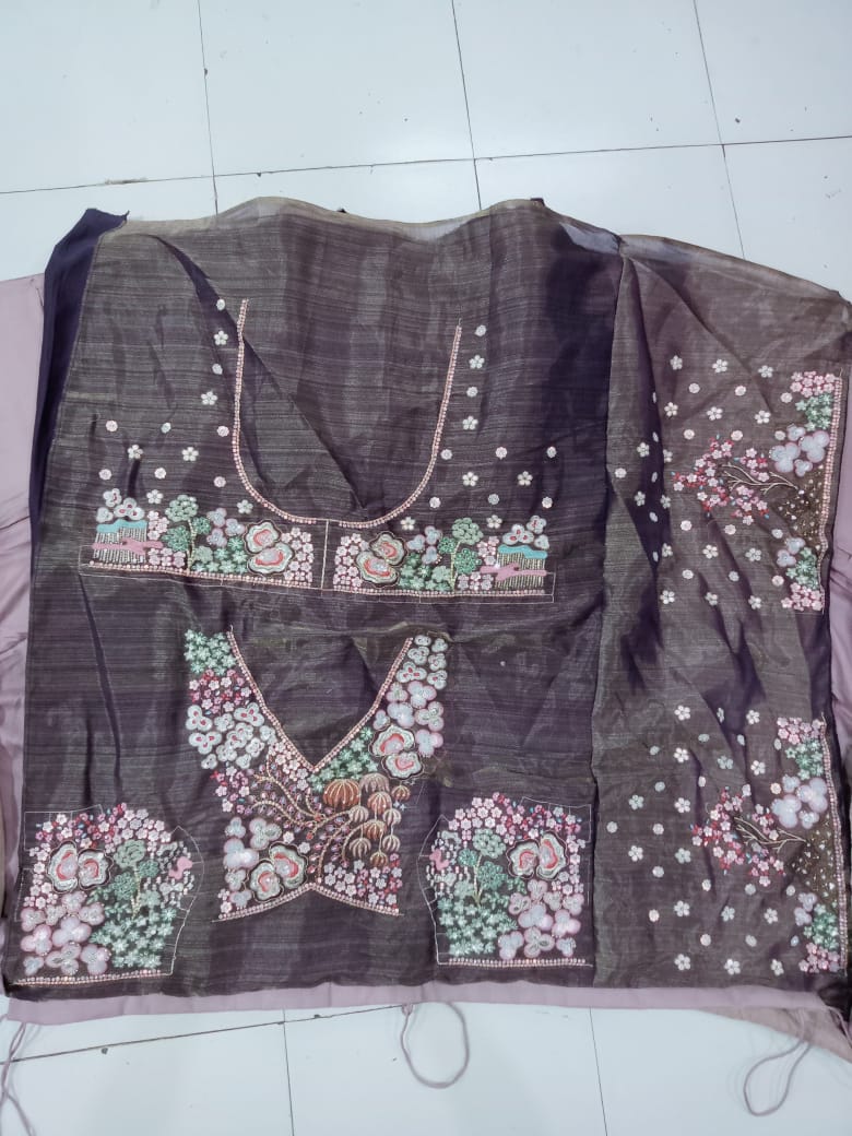 Purple Multi-Color Net Fabric Sequins Work Heavy Floral Embroidered Lehenga