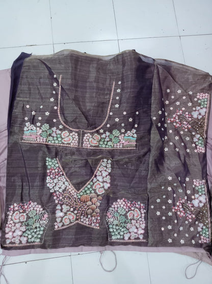 Purple Multi-Color Net Fabric Sequins Work Heavy Floral Embroidered Lehenga