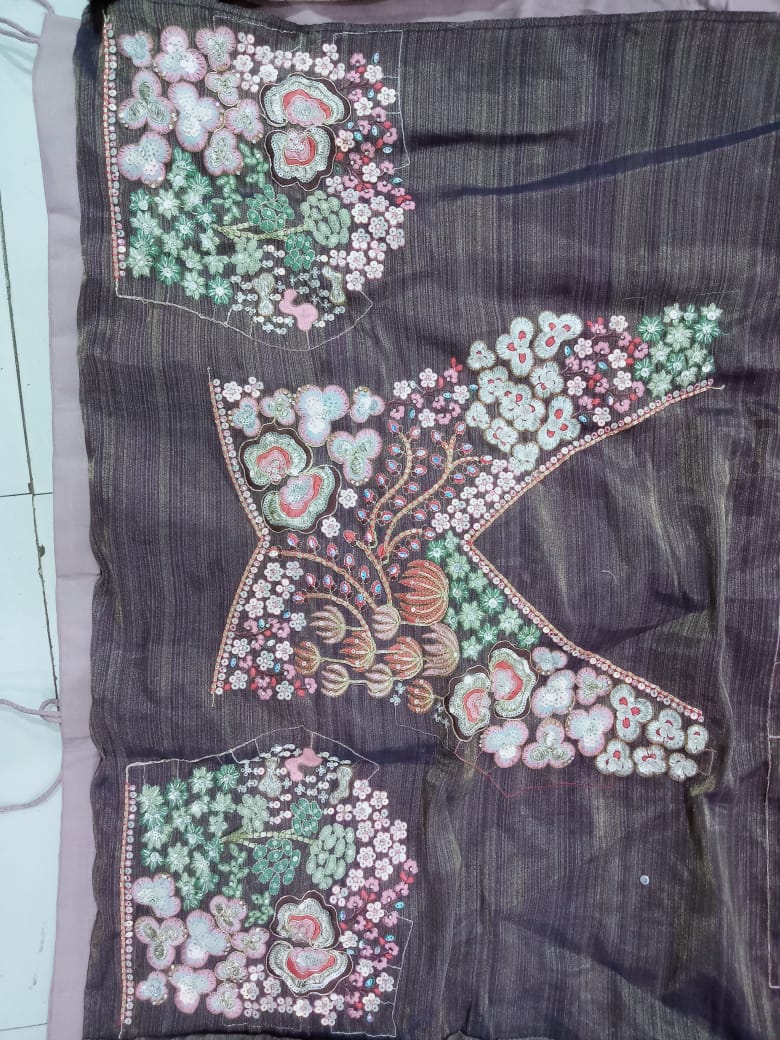 Purple Multi-Color Net Fabric Sequins Work Heavy Floral Embroidered Lehenga