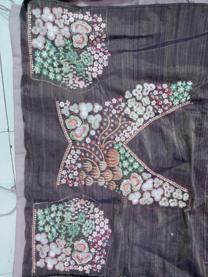 Purple Multi-Color Net Fabric Sequins Work Heavy Floral Embroidered Lehenga