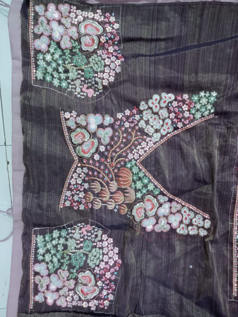 Purple Multi-Color Net Fabric Sequins Work Heavy Floral Embroidered Lehenga