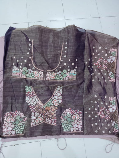 Purple Multi-Color Net Fabric Sequins Work Heavy Floral Embroidered Lehenga