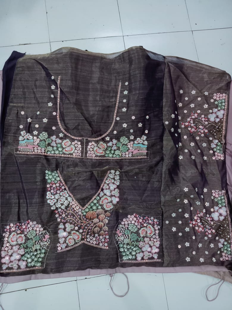 Purple Multi-Color Net Fabric Sequins Work Heavy Floral Embroidered Lehenga