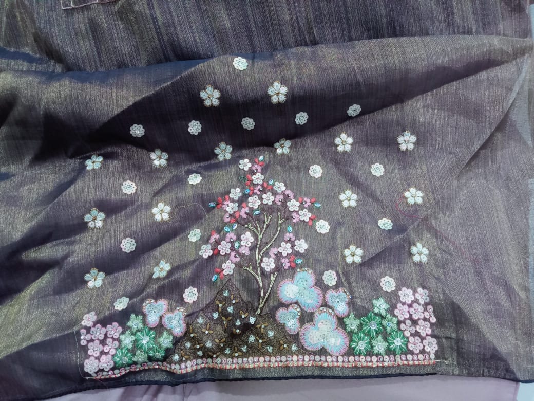 Purple Multi-Color Net Fabric Sequins Work Heavy Floral Embroidered Lehenga