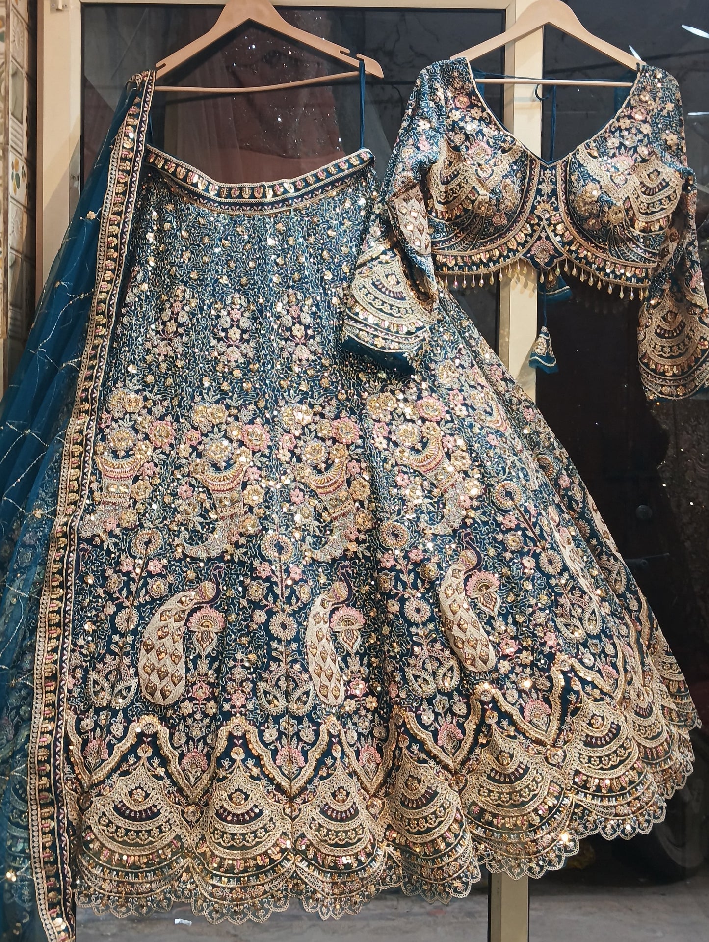 Glamorous purple peacock crop top lehenga