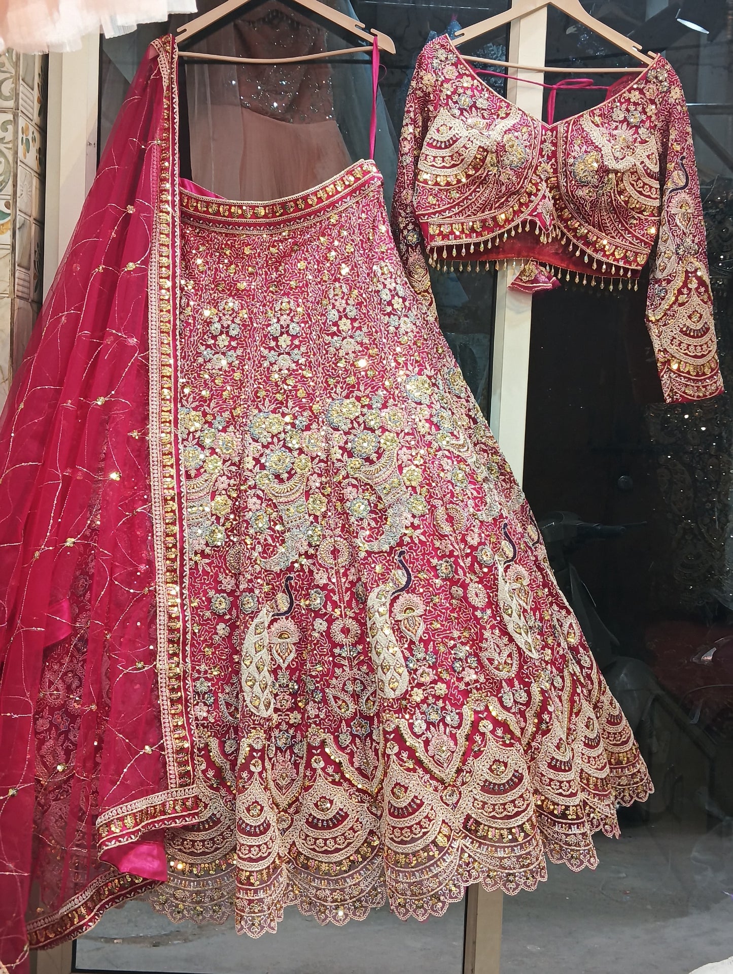 Glamorous purple peacock crop top lehenga