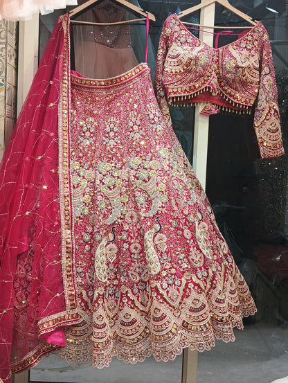Glamorous purple peacock crop top lehenga