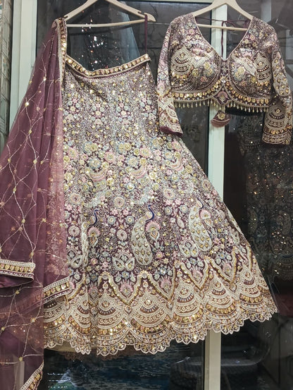 Glamorous purple peacock crop top lehenga