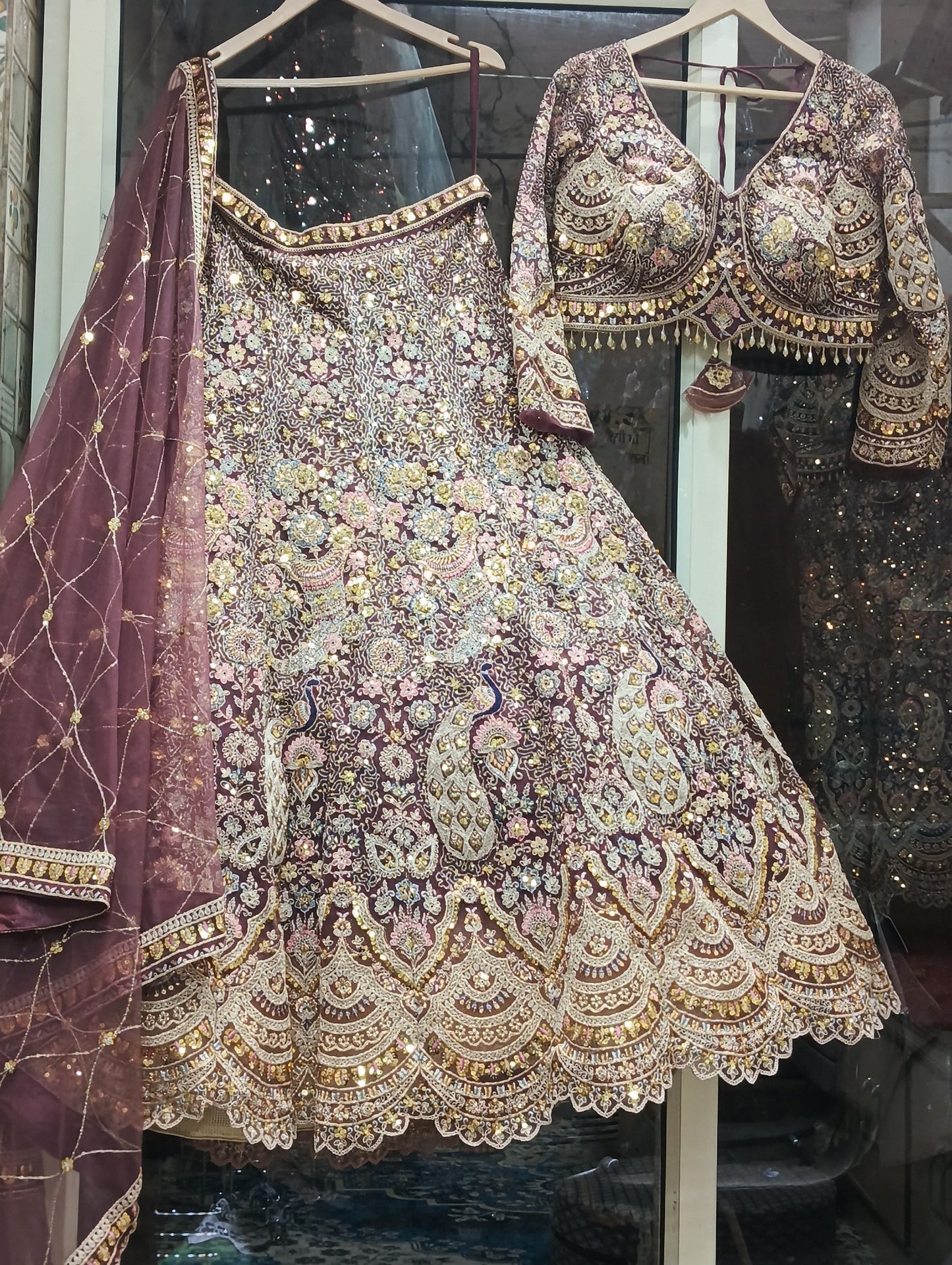 Glamorous purple peacock crop top lehenga